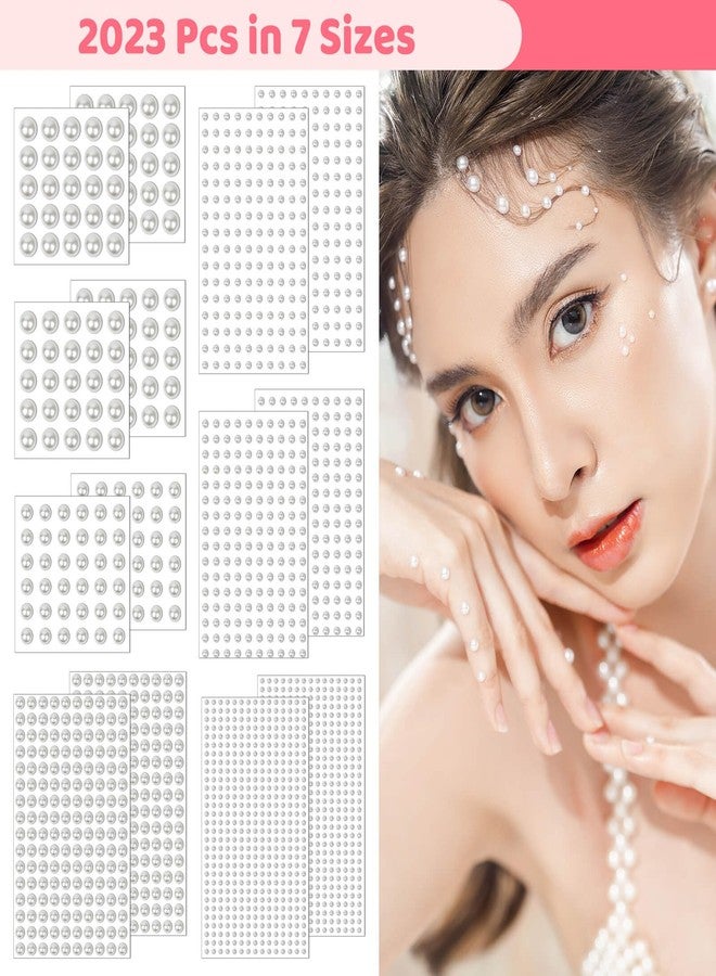 Caffox 7 Sizes Self Adhesive Ivory White Hair Pearl Stickers, Caffox 2032 Pieces Stick on Pearls Gems for Hair, Face, Makeup, Eye, Crafts, Wedding - Image 2